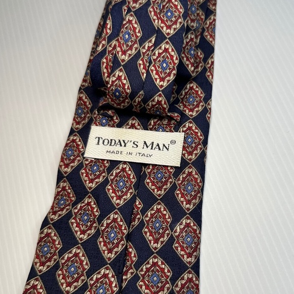 Today’s Man Blue Red Hand Made 100% Silk Men’s Neck Tie Made In Italy - Picture 4 of 4